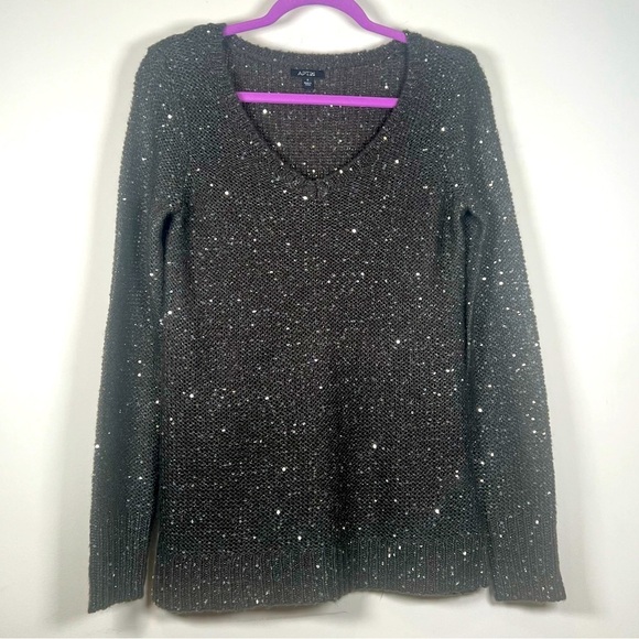 Apt. 9 Sweaters - Apt. 9 Grey Oversized V-Neck Sweater with silver sequins sewn throughout size S
